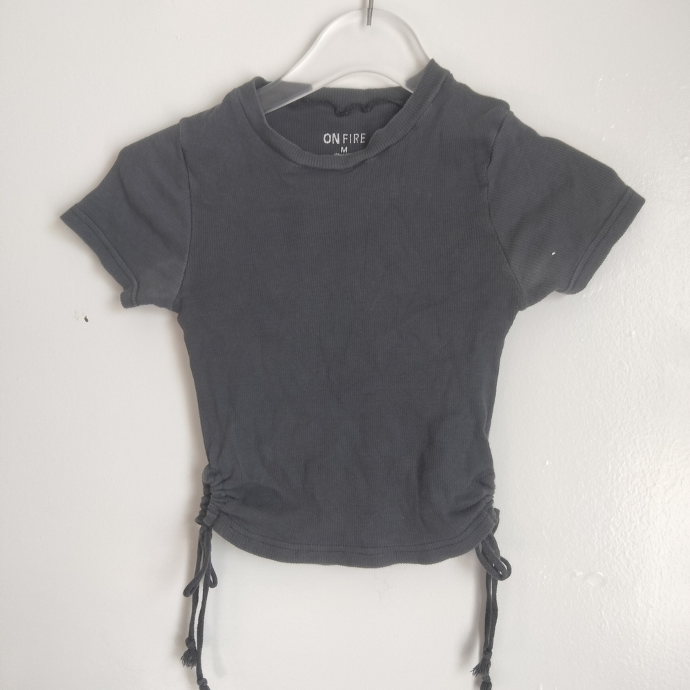 On Fire Women's Charcoal Ruched Crop Top
